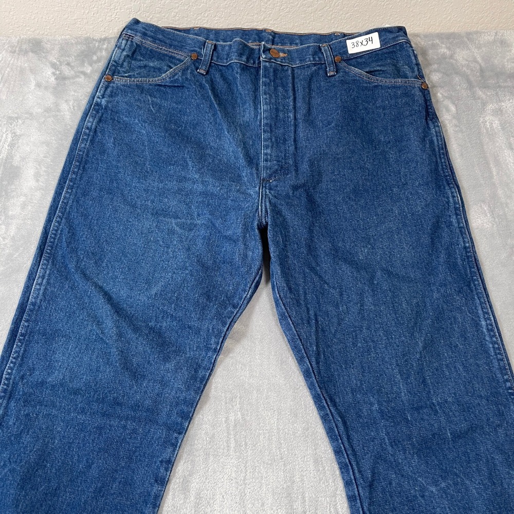 Wrangler Mens Jeans 38x34 Cowboy Cut 13MWZPW Indigo Blue Straight Leg - Picture 2 of 7